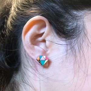 Handmade wood diamond earrings